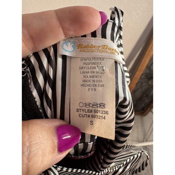 Vintage Rubber Ducky Productions Y2K Striped & Hot Pink Draped Dress XS/S Polyes - Picture 2 of 4